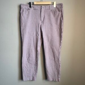 Old Navy Pixie High Rise Ankle Pants Red Blue Check Plaid Womens Size 16 Stretch